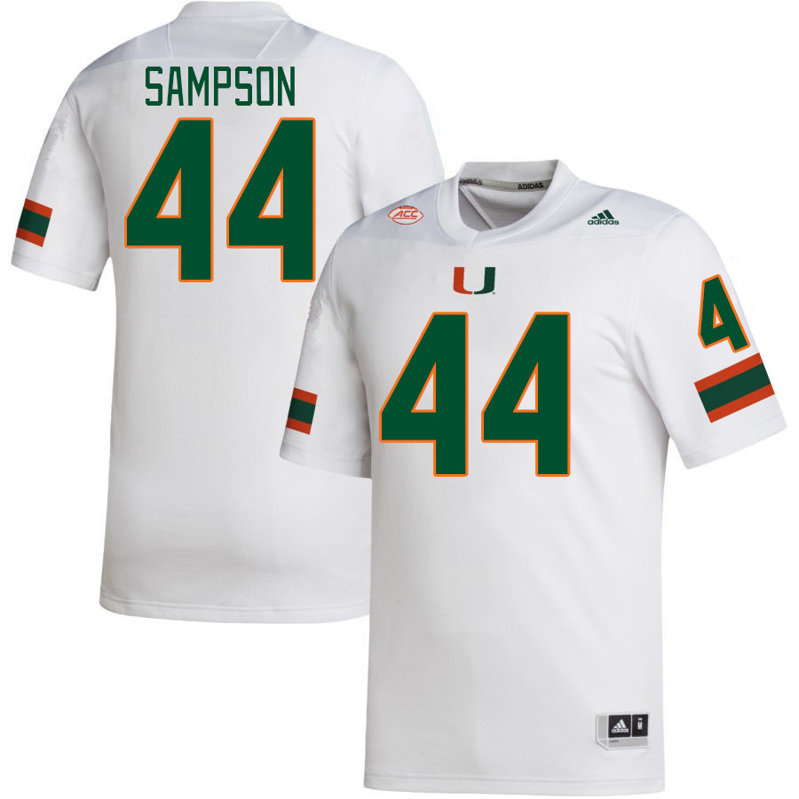 Men #44 Syncere Sampson Miami Hurricanes College Football Jerseys Stitched-White